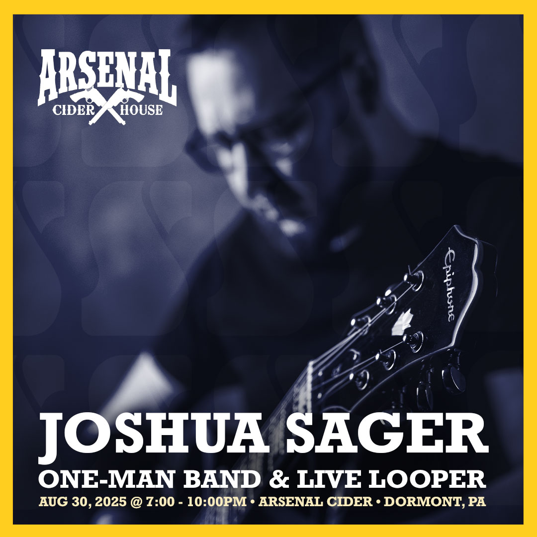 Joshua Sager will be performing at Arsenal Cider on August 30th from 7pm to 10pm.